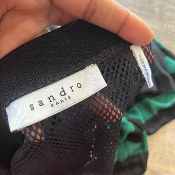 Sandro Tender Striped Mesh Top Green Black Size 2 - Picture 9 of 11